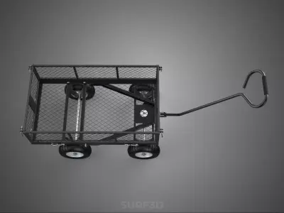 BLACK HEAVY DUTY MANUAL MESH CART UTILITY WAGON YARD TRANSPORT 4 3D model