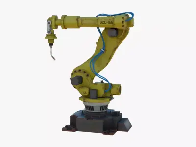 Industrial Welding Robot Yellow Rusty Low-poly 3D model