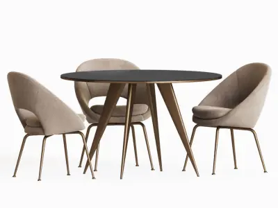 Dining Set table with four chairs and round table 3D model