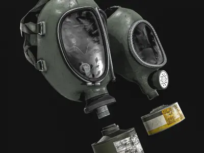Full face Gas Mask Package Low-poly 3D model