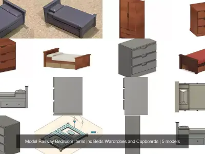 Model Railway Bedroom Items inc Beds Wardrobes and Cupboards 3D Model Pack