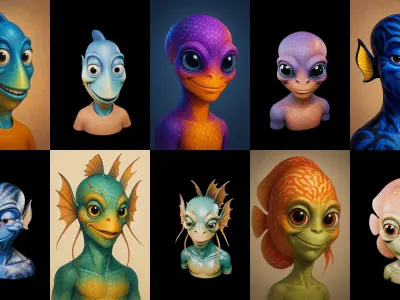 Head Fish bundle 10 pack 100 glb 3D model