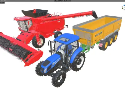 Combine Harvester Tractor Trailor Low-poly 3D model