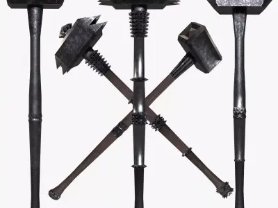 Modular Melee Hammer Pack Low Poly Procedural Weapon Parts Pack Low-poly 3D model