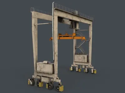 PBR Rubber Tyred Gantry Crane RTG V2 - White Low-poly 3D model