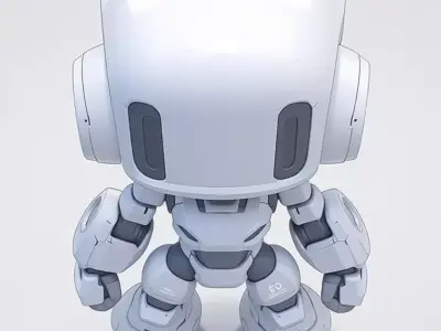 Cute White Robot 3D Model Chibi Design Smooth Armor Low-poly 3D model
