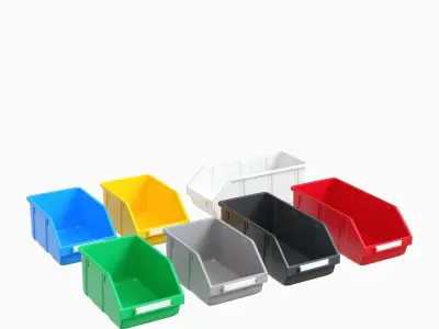 colored plastic boxes for parts Low-poly 3D model