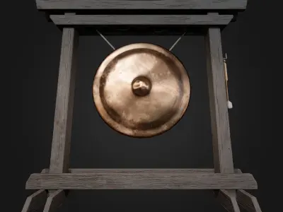 Asian Japanese Gong 2 in 1 Bronze low poly VR AR  Low-poly 3D model
