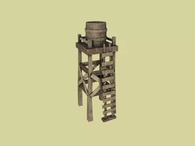 Western Water Tower Wooden - Old West - Backdrop Full Perm Low-poly 3D model