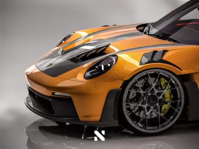 Porsche GT3RS 2024  Orange - Rigged Low-poly 3D model