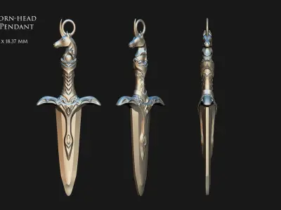 Unicorn-head Blade Pendant 3D print model