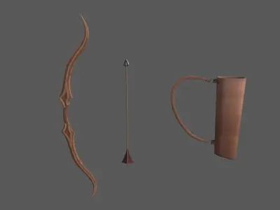 Bow Set Low Poly leather bag with arrow in it Low-poly 3D model