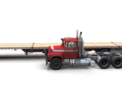 80s truck flatbed trailer Low-poly 3D model