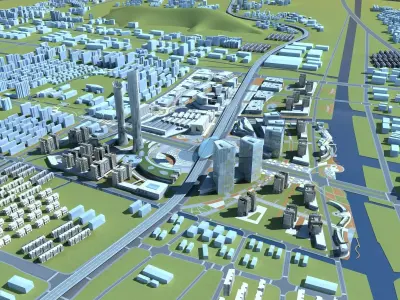 Architecture city with roads and buildings 3D model