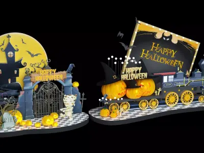 Happy Halloween Pumpkins Scene 03 Low-poly 3D model