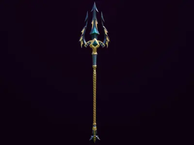 Fantasy Trident 01 All PBR Unity UE Textures Included Low-poly 3D model