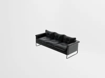 Modern Industrial Black 3 Seater Sofa Stylish Tufted Couch  Low-poly 3D model