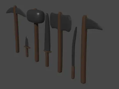 a set of medieval tools and weapons Low-poly 3D model