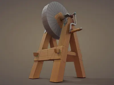 Medieval Grindstone Low-poly 3D model get