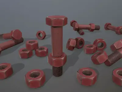 Bolts bolt and nut Low-poly 3D model 4