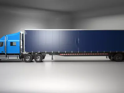 Generic Semi Truck Sleeper Cab with Curtain Trailer 3D model