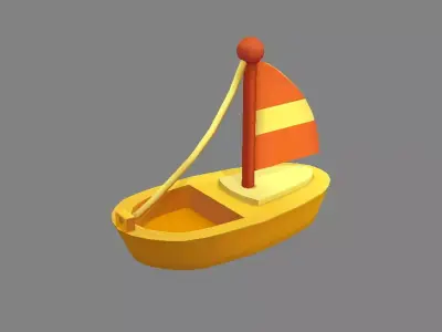 Cartoon toy sailboat - wooden boat Low-poly 3D model