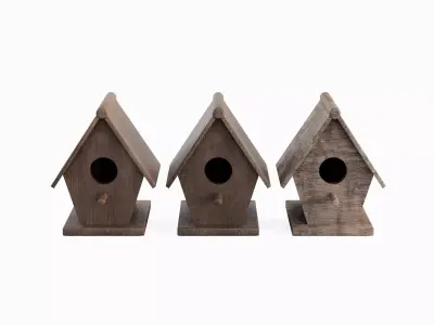 Wooden Birdhouse Set D Low-poly 3D model