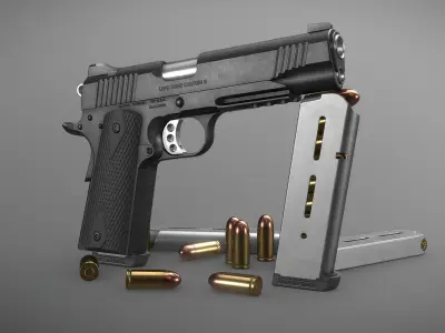 Kimber Custom TLE RL II 1911 and SureFire X300U-B - Game Asset Low-poly 3D model