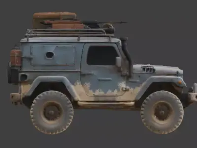 Damaged Post Apocalyptic Off Road Jeep 3D Model V05 Low-poly 3D model