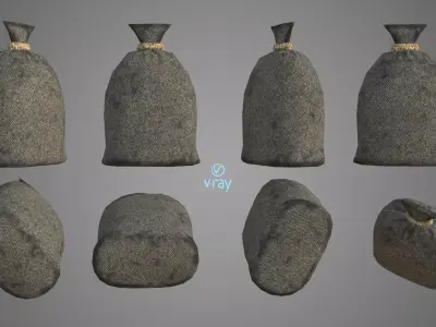 Sack Low Poly group of bags Low-poly 3D model