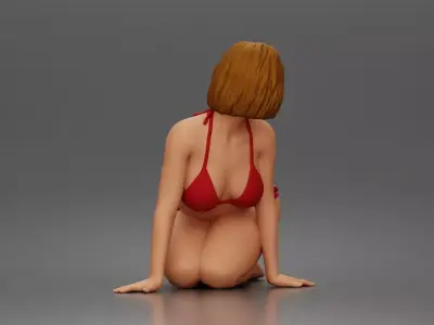 Kneeling beach woman posing elegantly in tied swimwear 3D print model