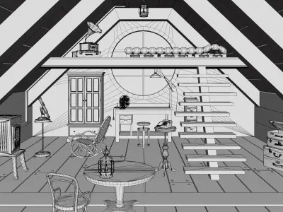Vintage Attic Retreat Low-poly 3D model