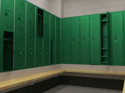 Metal Locker Boxes Room Green 3D model