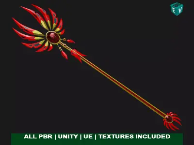 Red Fantasy Trident 08 All PBR Unity UE Textures Low-poly 3D model
