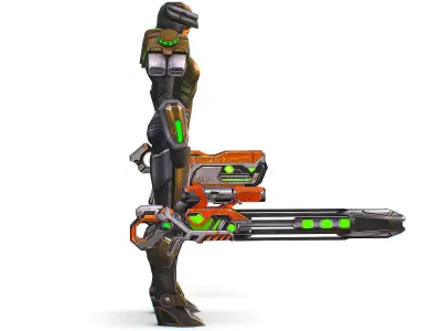 Cartoon Sci-Fi Cyborg Drone Sniper Soldier Low-poly 3D model get