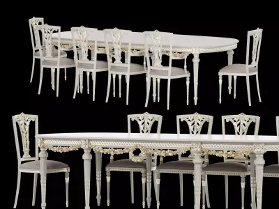 Antique Dining table set 3D model