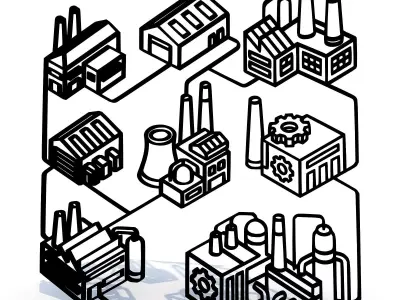 Industrial Buildings Line Art Set 3D print model