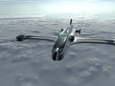 Spaceship 3D model futuristic jet flying in sky Low-poly 3D model