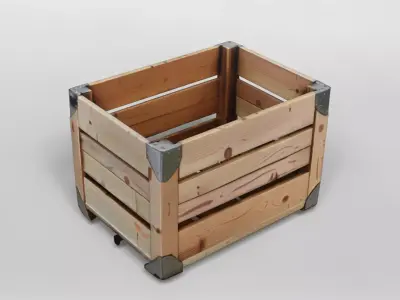 Wooden Storage Crate with Metal Reinforcements 3D Model 3D model
