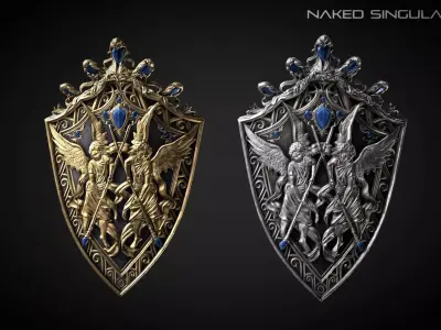 Twins Angels Shield Medieval dark fantasy Low-poly 3D model