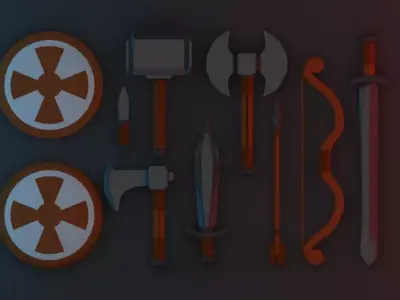 Weapon set of weapons and shields Low-poly 3D model