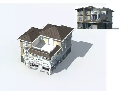 Villa house with two stories and balcony 3D model purchase