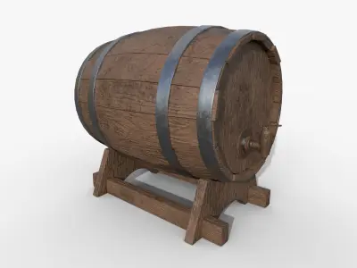 Wooden Barrel Low-poly 3D model 3