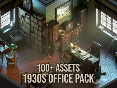 Vintage Office 1930s Asset Pack Low-poly 3D model