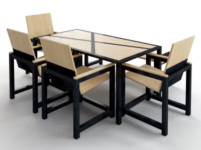 Industrial Dining Set Low-poly 3D model