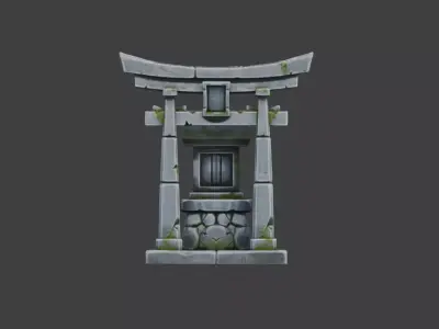 Mossy Stone Shrine Gate Low-poly 3D model