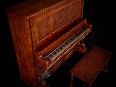 Victorian Upright Piano Set 1897 Low-poly 3D model