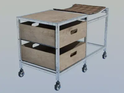 Industrial Rolling Storage Cart Low-poly 3D model