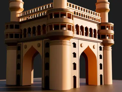 Low-Poly Charminar 3D model temple in hyderabad Low-poly 3D model