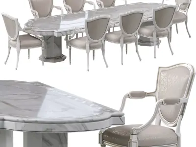 Classic dining chair and marble table 3D model